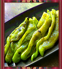 Green Chiles from Chimayo, New Mexico have been roasted and the skins sweated off, are ready for your favorite New Mexican dish.