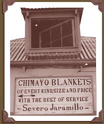 Chimayo Blankets by Severo jaramillo sign from early Chimayo, NM history